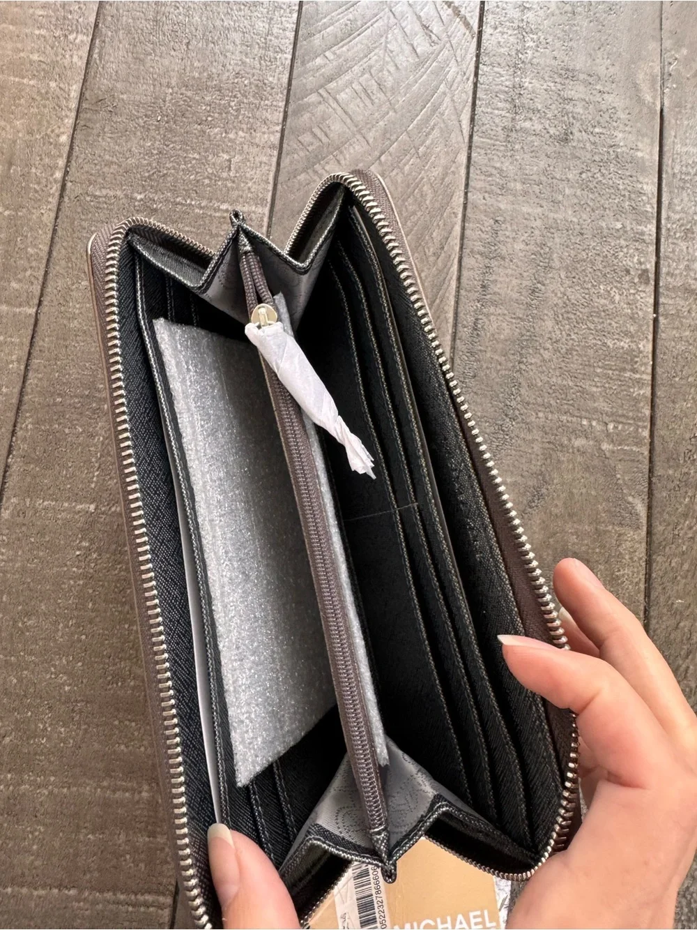 MICHAEL Michael Kors Mono Mirror Metallic Nickel Logo Zip Wallet Case